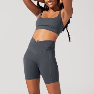 Popflex Crisscross Hourglass® Biker Short with Pockets - Smoky Grey